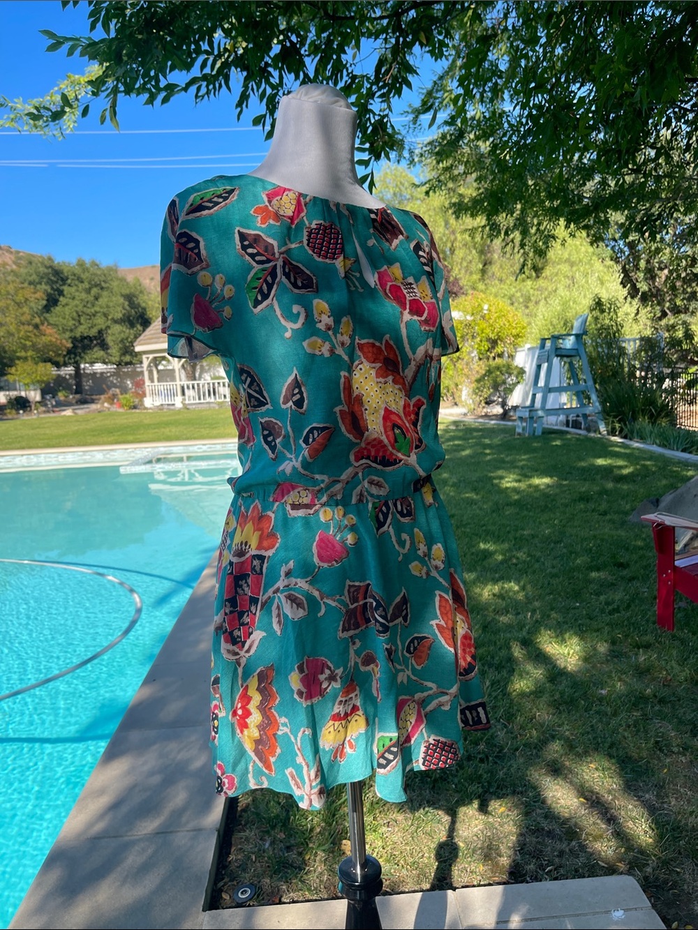 Alice + Olivia Silk Blend Floral Print Mini Dress | Teal Boho | Size 0